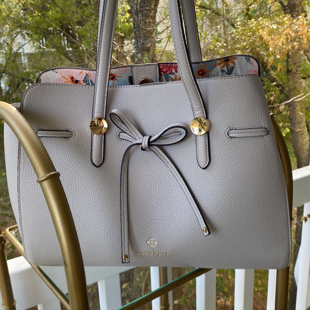 Nanette Lepore NWOT Arabella Handbag Tote Bag Vegan Leather Cream Bow